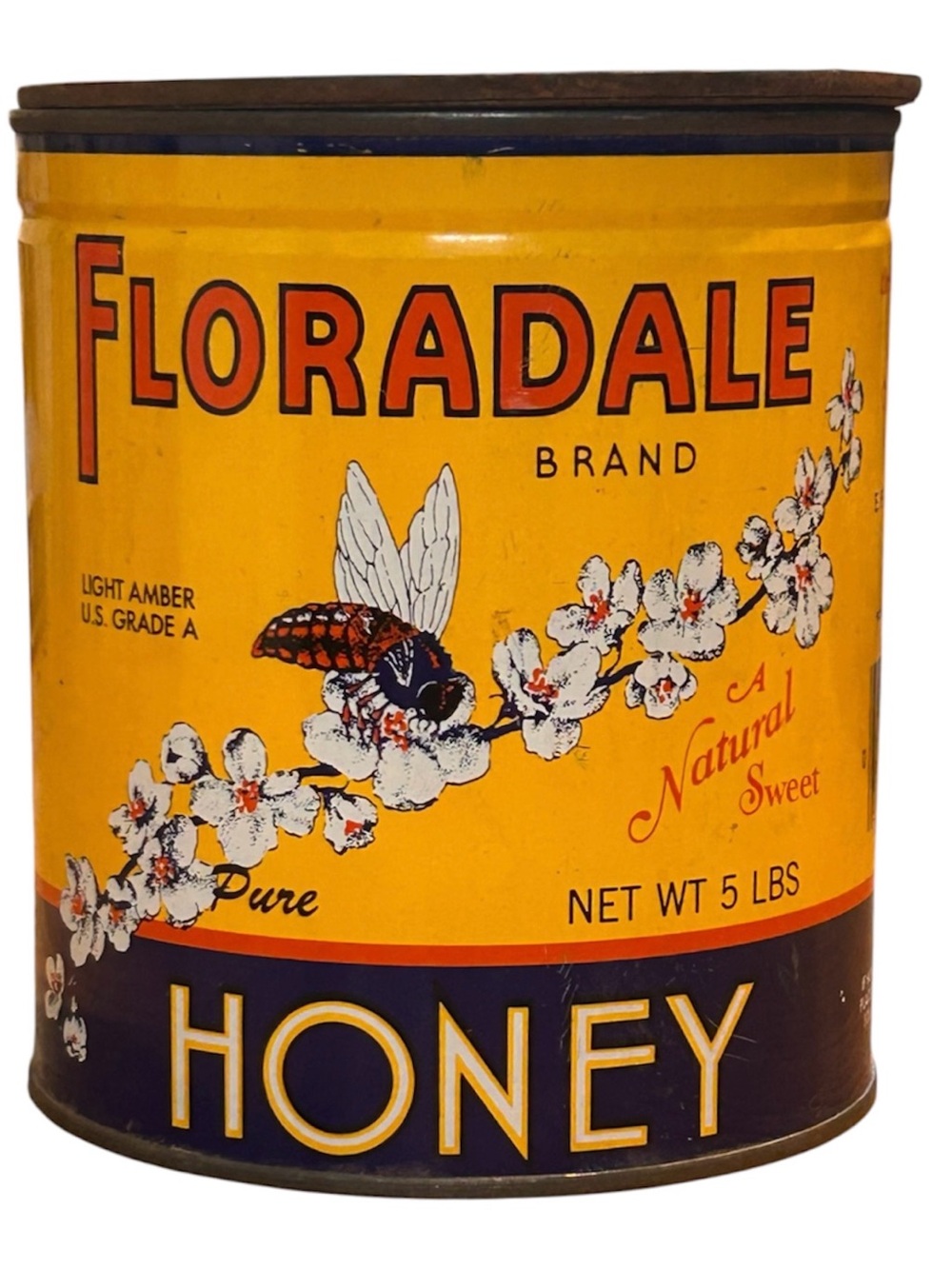 Rare Vintage Floradale Honey Tin Can 5 lb E.F. Lane & Son Oakland, CA